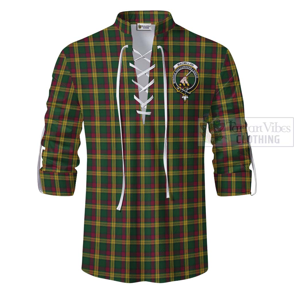 Tartan Vibes Clothing MacMillan (McMillan) Tartan Ghillie Kilt Shirt with Family Crest Celtic Skull Style