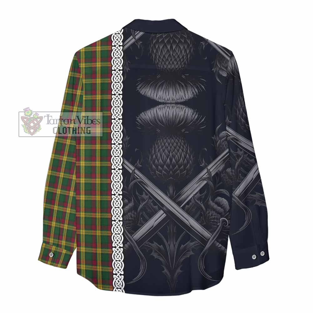 Tartan Vibes Clothing MacMillan (McMillan) Tartan Women's Casual Shirt with Family Crest Cross Sword Thistle Celtic Vibes