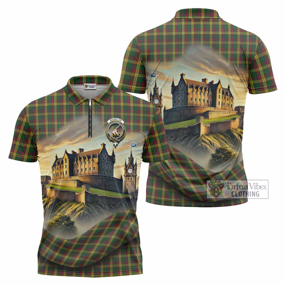 Tartan Vibes Clothing MacMillan (McMillan) Tartan Family Crest Zipper Polo Shirt with Scottish Ancient Castle Stype