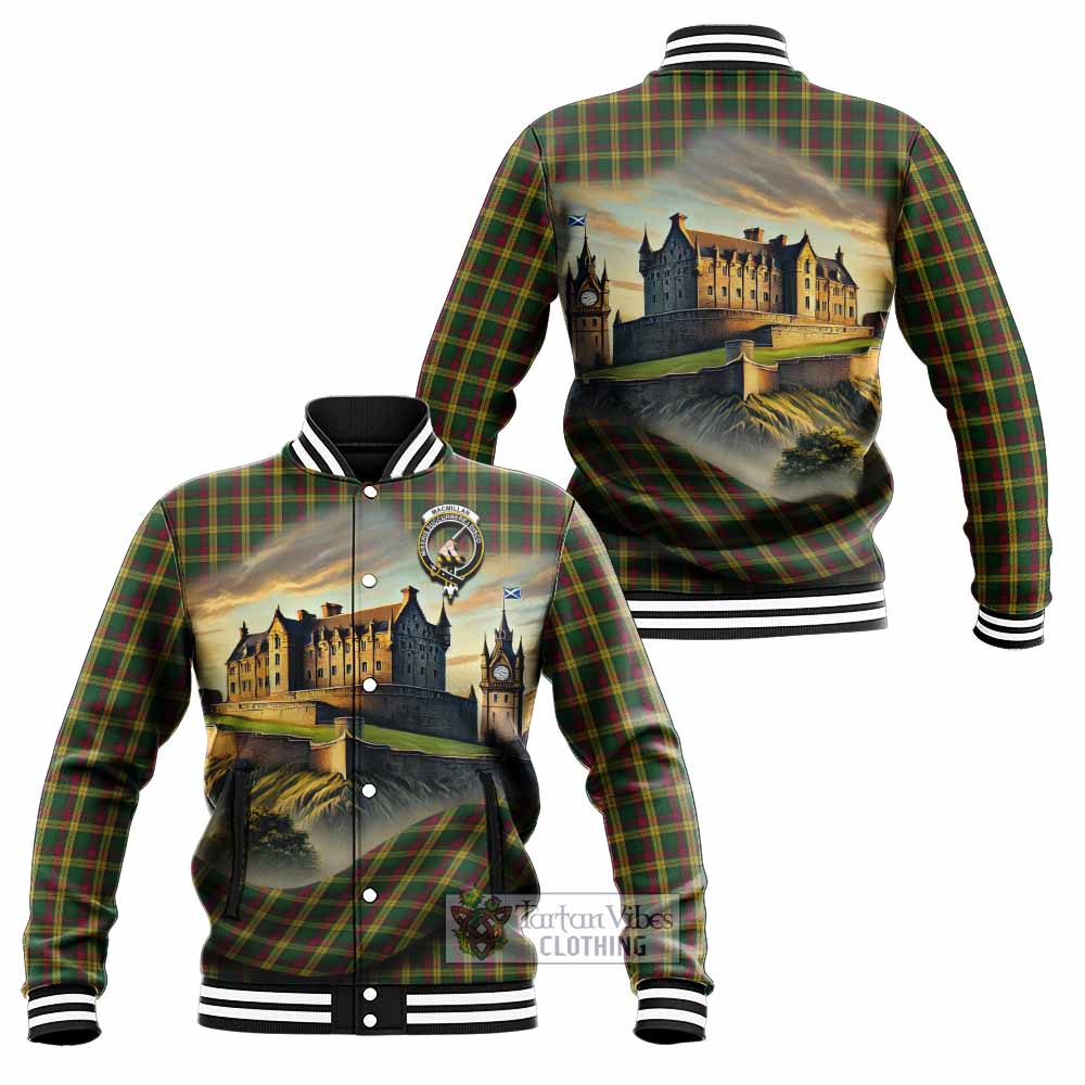 Tartan Vibes Clothing MacMillan (McMillan) Tartan Family Crest Baseball Jacket with Scottish Ancient Castle Style