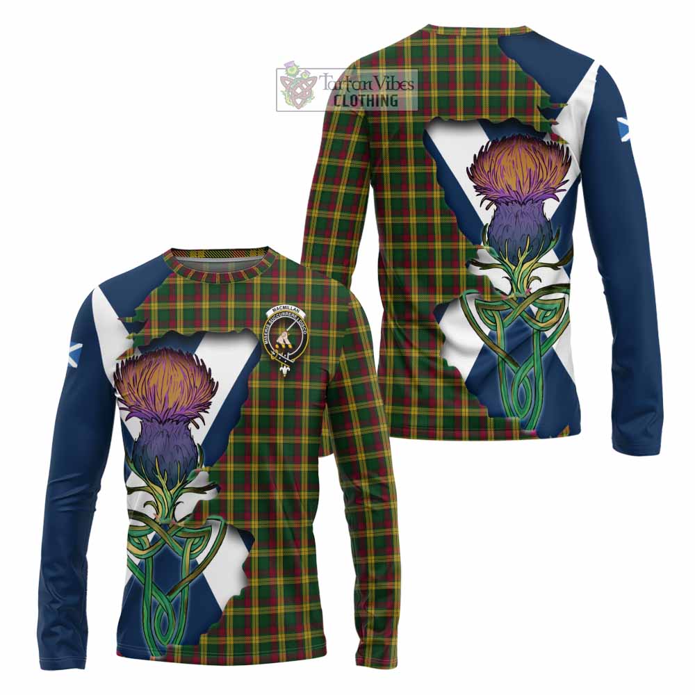 Tartan Vibes Clothing MacMillan (McMillan) Tartan Family Crest Long Sleeve T-Shirt Scottish Thistle Celtic Inspired