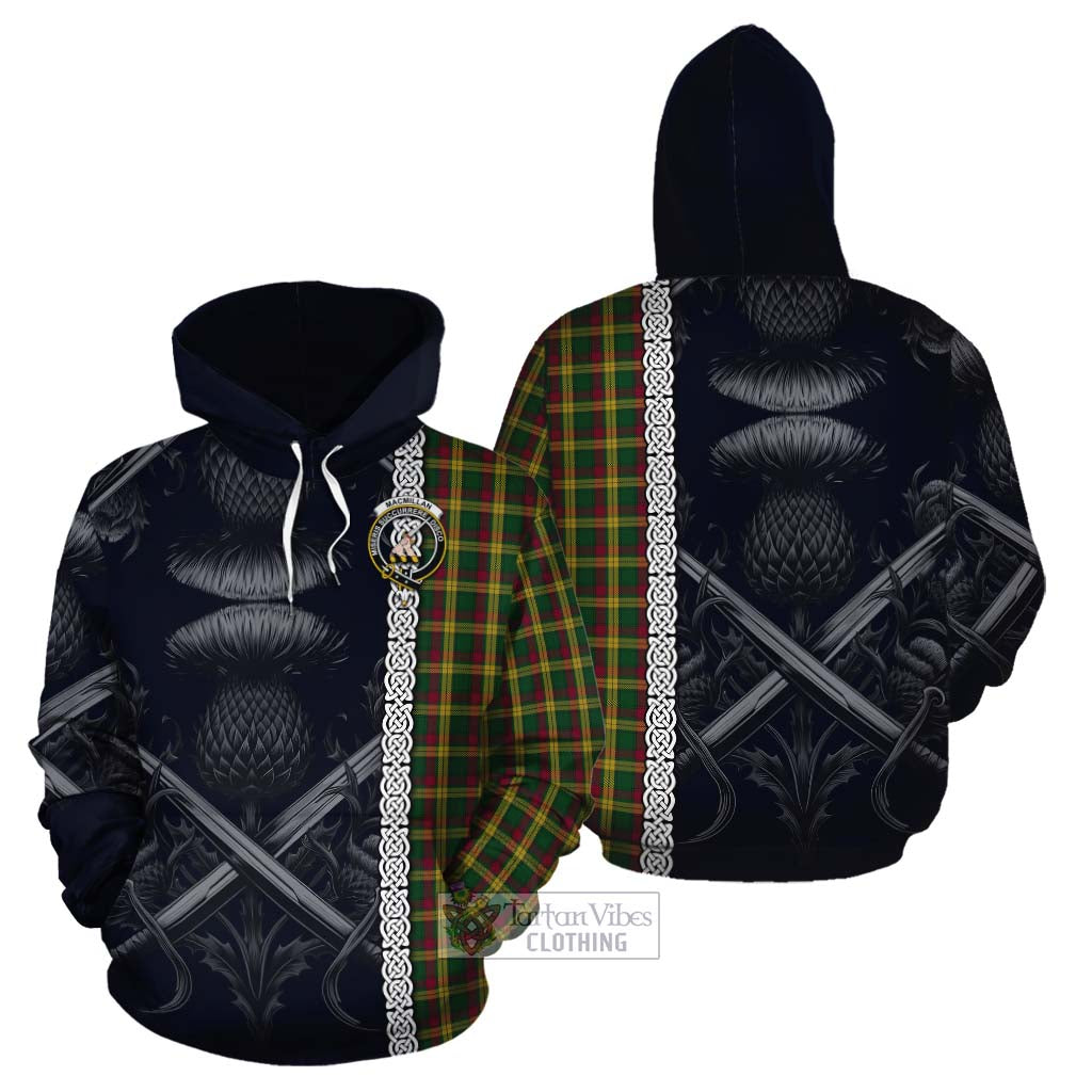Tartan Vibes Clothing MacMillan (McMillan) Tartan Cotton Hoodie with Family Crest Cross Sword Thistle Celtic Vibes