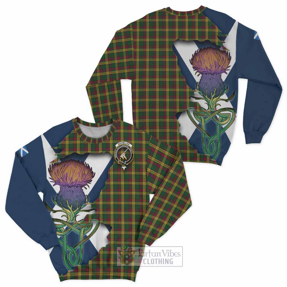 Tartan Vibes Clothing MacMillan (McMillan) Tartan Family Crest Sweatshirt Scottish Thistle Celtic Inspired