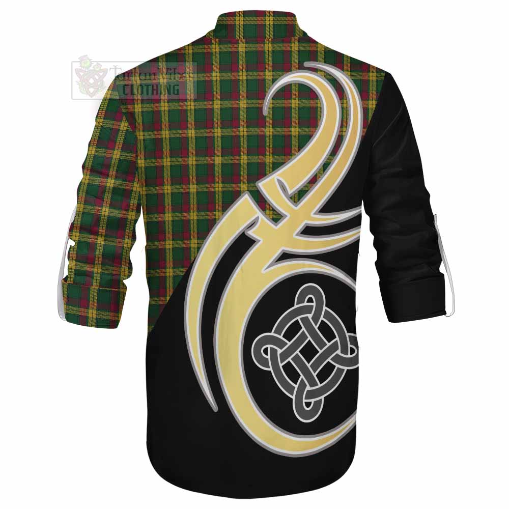 Tartan Vibes Clothing MacMillan (McMillan) Tartan Ghillie Kilt Shirt with Family Crest and Celtic Symbol Style