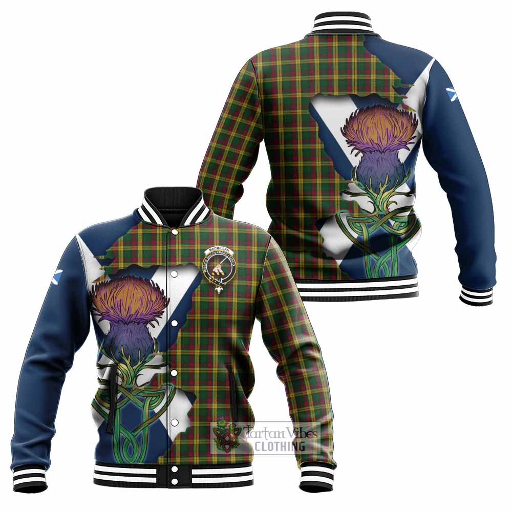 Tartan Vibes Clothing MacMillan (McMillan) Tartan Family Crest Baseball Jacket Scottish Thistle Celtic Inspired