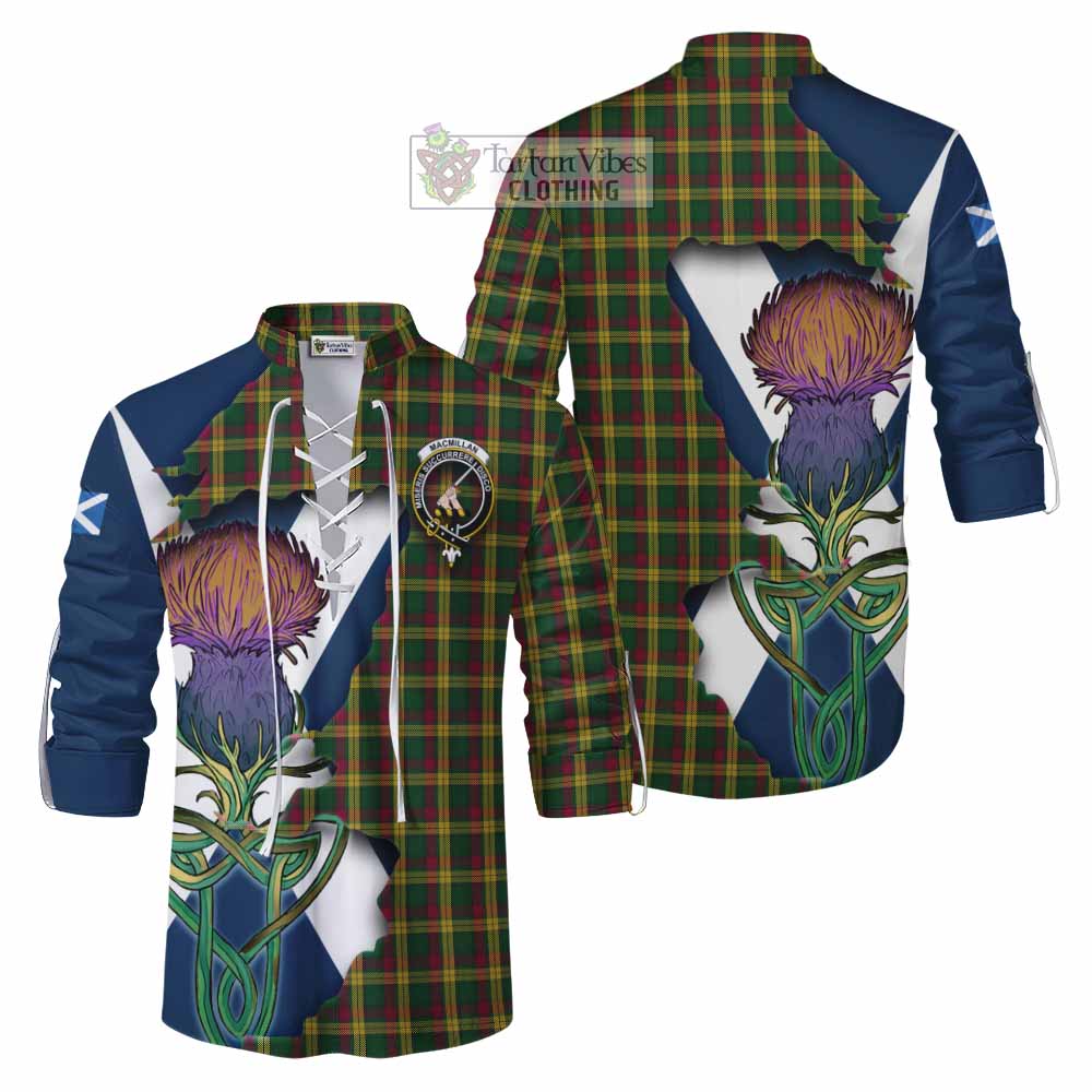 Tartan Vibes Clothing MacMillan (McMillan) Tartan Family Crest Ghillie Kilt Shirt Scottish Thistle Celtic Inspired