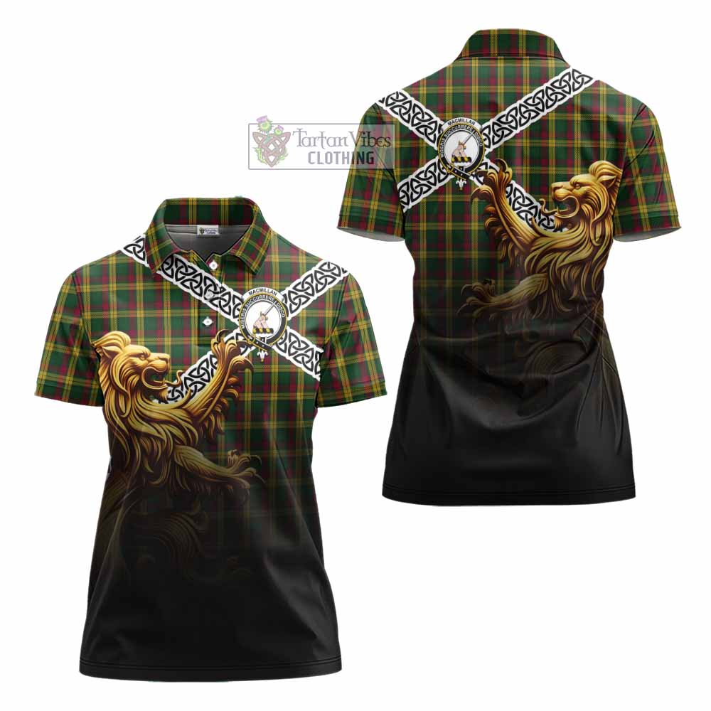 Tartan Vibes Clothing MacMillan (McMillan) Crest Tartan Women's Polo Shirt with Golden Lion Emblem Celtic Style