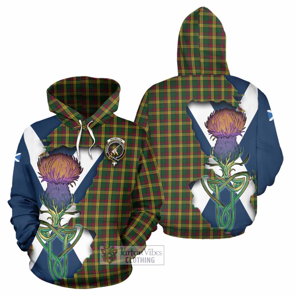 Tartan Vibes Clothing MacMillan (McMillan) Tartan Family Crest Hoodie Scottish Thistle Celtic Inspired