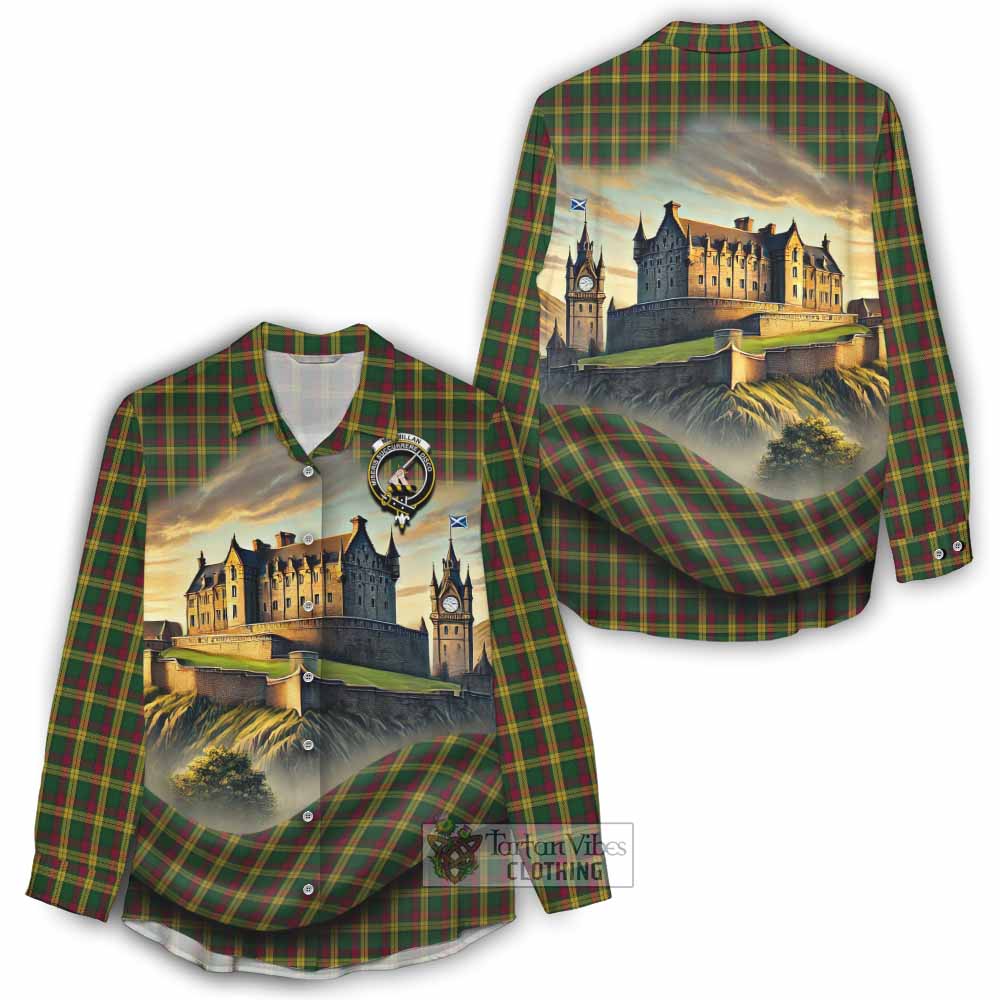 Tartan Vibes Clothing MacMillan (McMillan) Tartan Family Crest Women's Casual Shirt with Scottish Ancient Castle Style