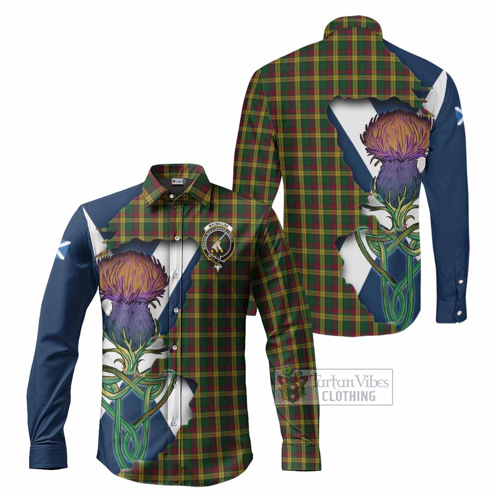 Tartan Vibes Clothing MacMillan (McMillan) Tartan Family Crest Long Sleeve Button Shirt Scottish Thistle Celtic Inspired