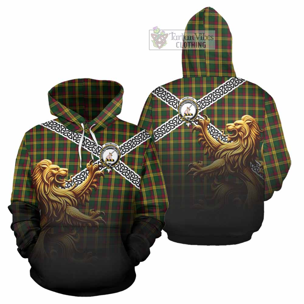 Tartan Vibes Clothing MacMillan (McMillan) Crest Tartan Hoodie with Golden Lion Emblem Celtic Style