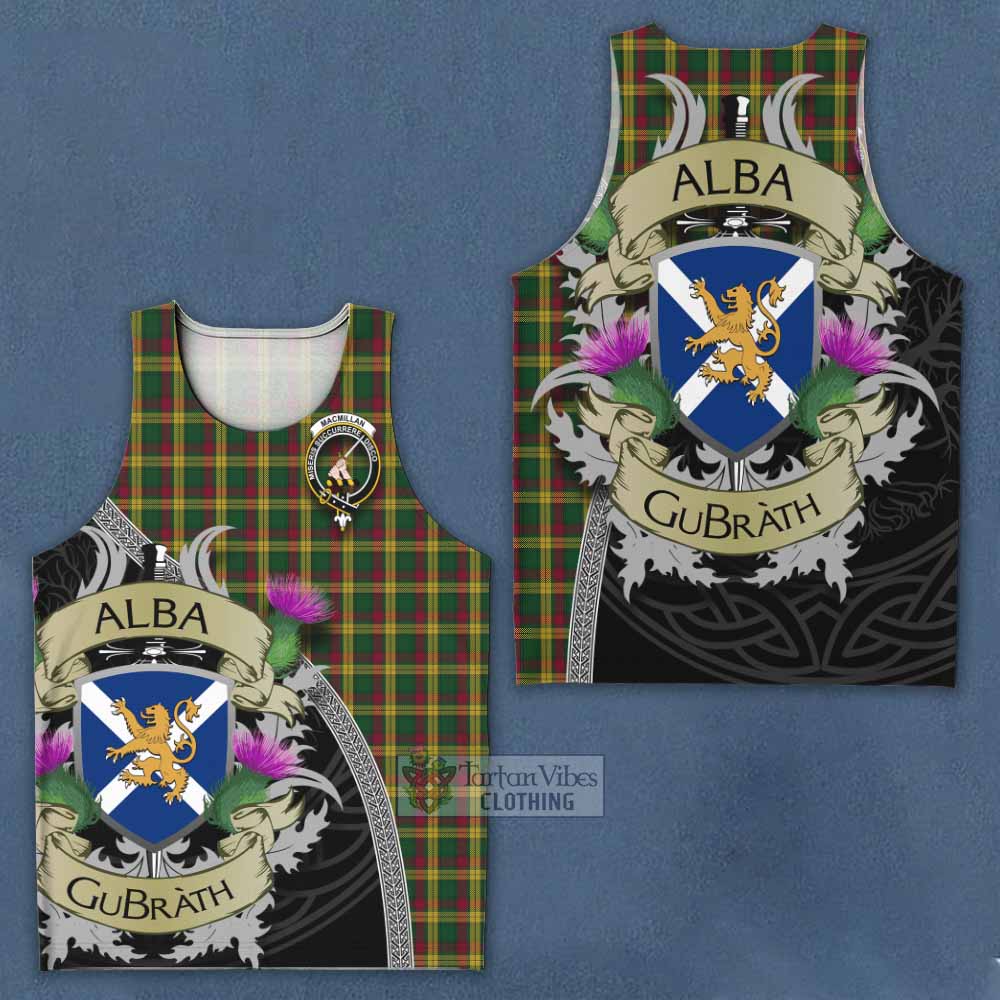 Tartan Vibes Clothing MacMillan (McMillan) Tartan Family Crest Men's Tank Top Lion Rampant Royal Thistle Shield Celtic Inspired