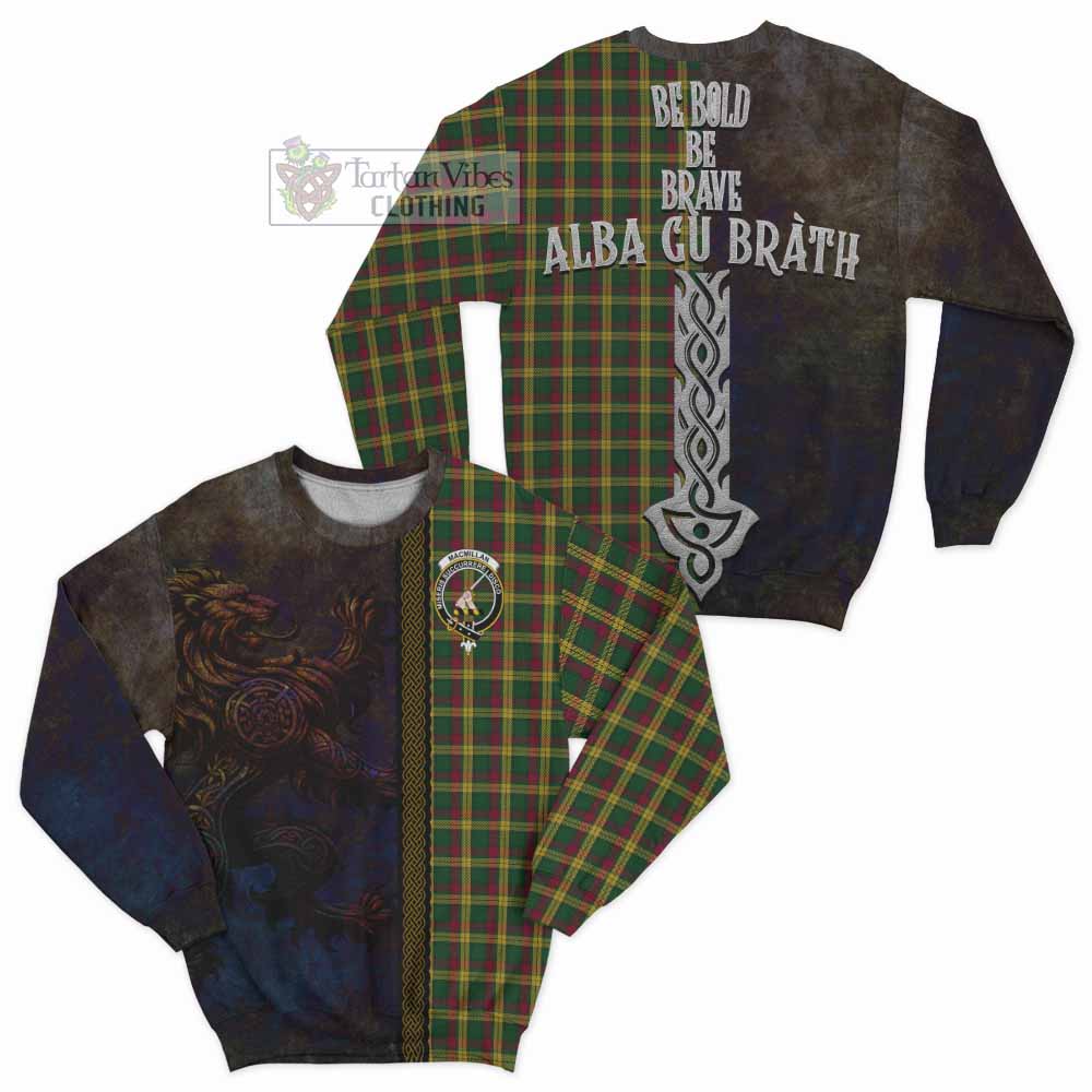 Tartan Vibes Clothing MacMillan (McMillan) Tartan Family Crest Sweatshirt Alba Gu Brath Be Brave Lion Ancient Style