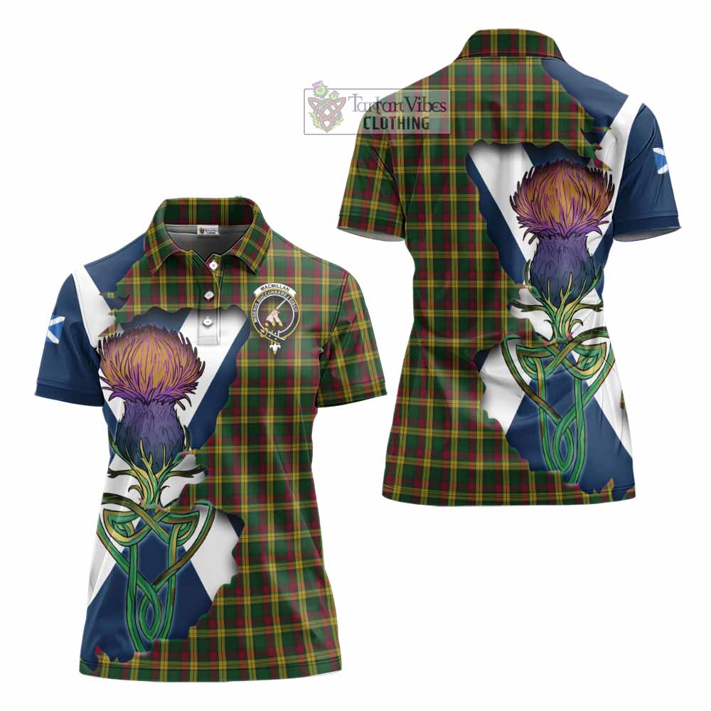 Tartan Vibes Clothing MacMillan (McMillan) Tartan Family Crest Women's Polo Shirt Scottish Thistle Celtic Inspired