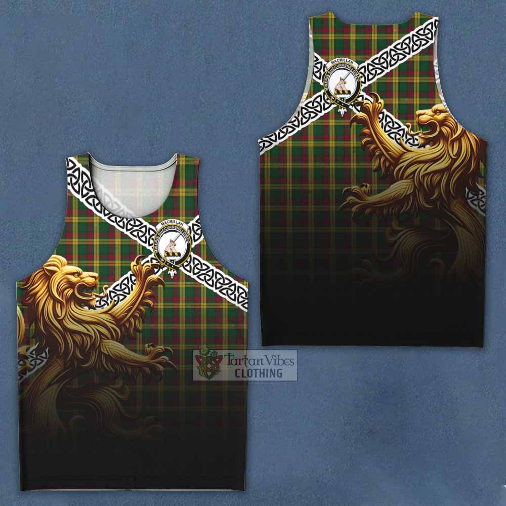 Tartan Vibes Clothing MacMillan (McMillan) Crest Tartan Men's Tank Top with Golden Lion Emblem Celtic Style