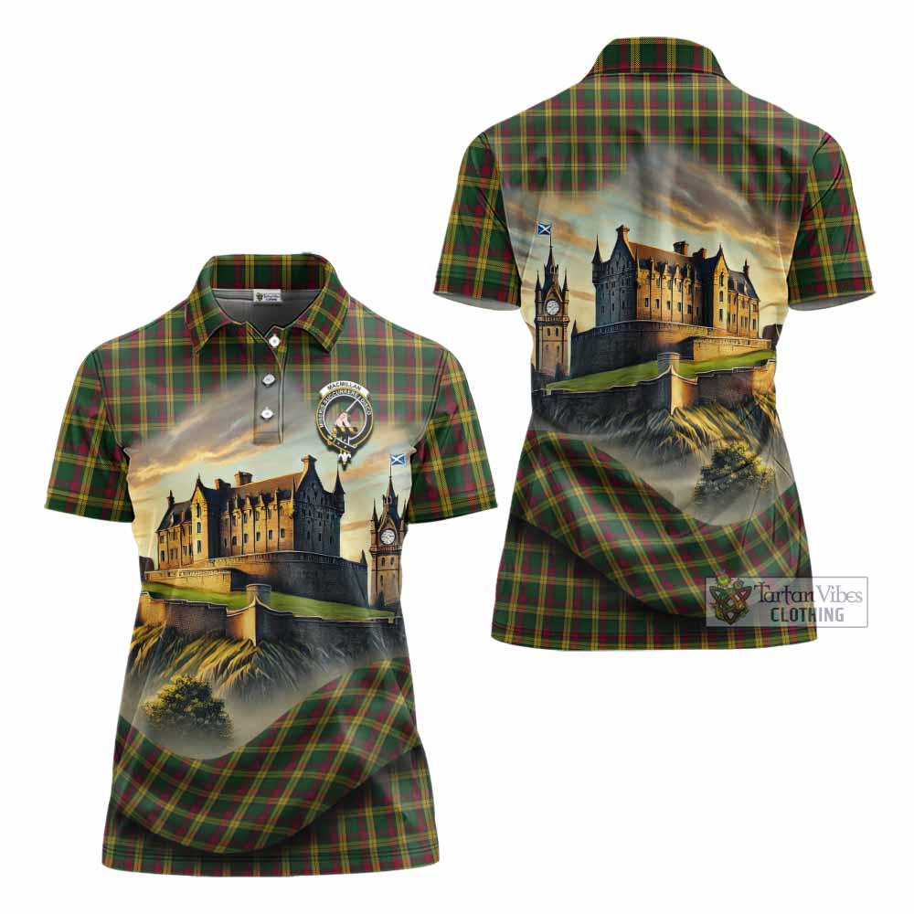 Tartan Vibes Clothing MacMillan (McMillan) Tartan Family Crest Women's Polo Shirt with Scottish Ancient Castle Stype