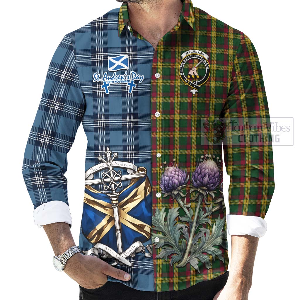Tartan Vibes Clothing MacMillan (McMillan) Tartan Long Sleeve Button Shirt Happy St. Andrew's Day Half Tartan Style