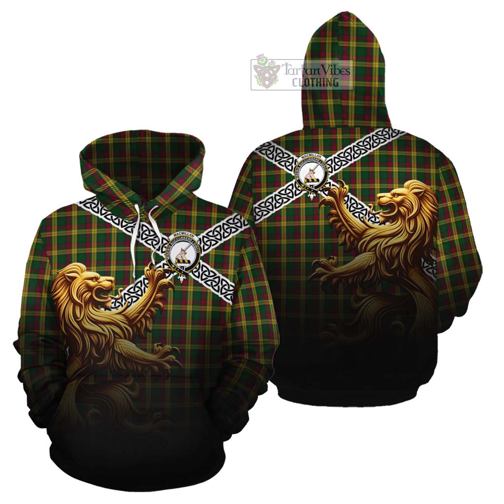 Tartan Vibes Clothing MacMillan (McMillan) Crest Tartan Cotton Hoodie with Golden Lion Emblem Celtic Style