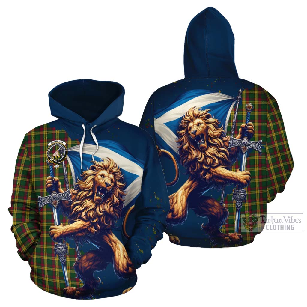 Tartan Vibes Clothing MacMillan (McMillan) Tartan Family Crest Cotton Hoodie with Scottish Majestic Lion