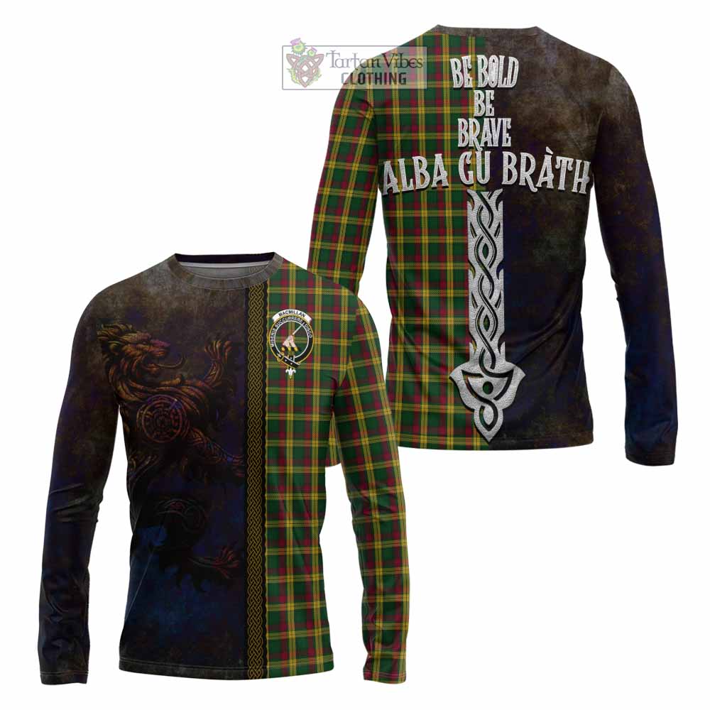 Tartan Vibes Clothing MacMillan (McMillan) Tartan Family Crest Long Sleeve T-Shirt Alba Gu Brath Be Brave Lion Ancient Style
