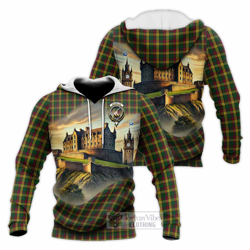 Tartan Vibes Clothing MacMillan (McMillan) Tartan Family Crest Knitted Hoodie with Scottish Ancient Castle Style