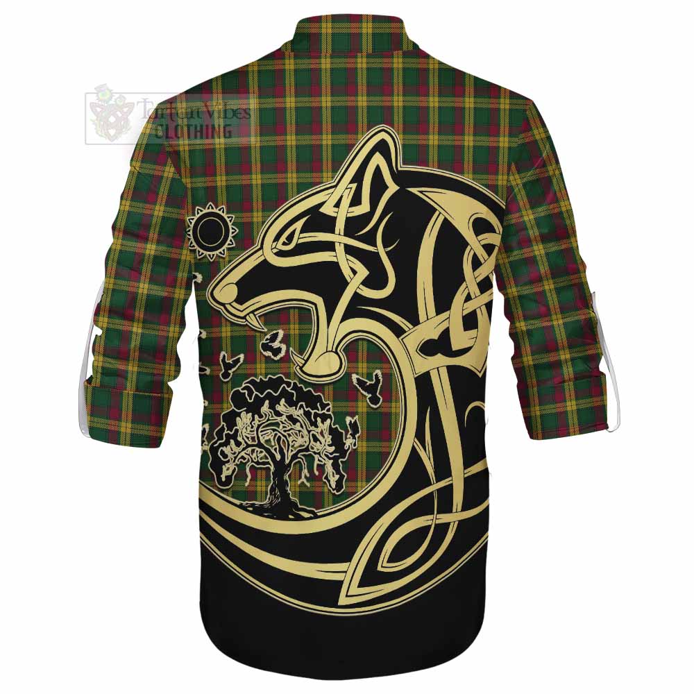 Tartan Vibes Clothing MacMillan (McMillan) Tartan Ghillie Kilt Shirt with Family Crest Celtic Wolf Style