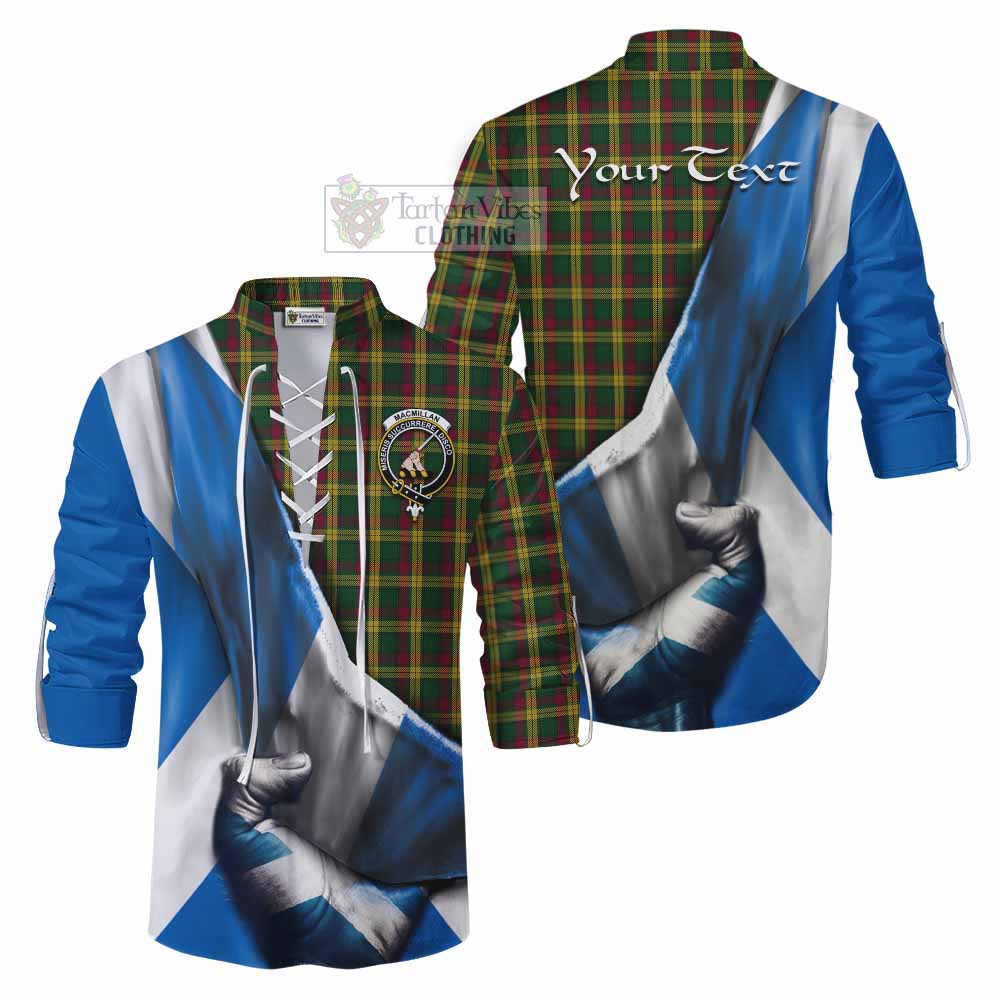 Tartan Vibes Clothing MacMillan (McMillan) Tartan Ghillie Kilt Shirt with Family Crest Scotland Patriotic Style