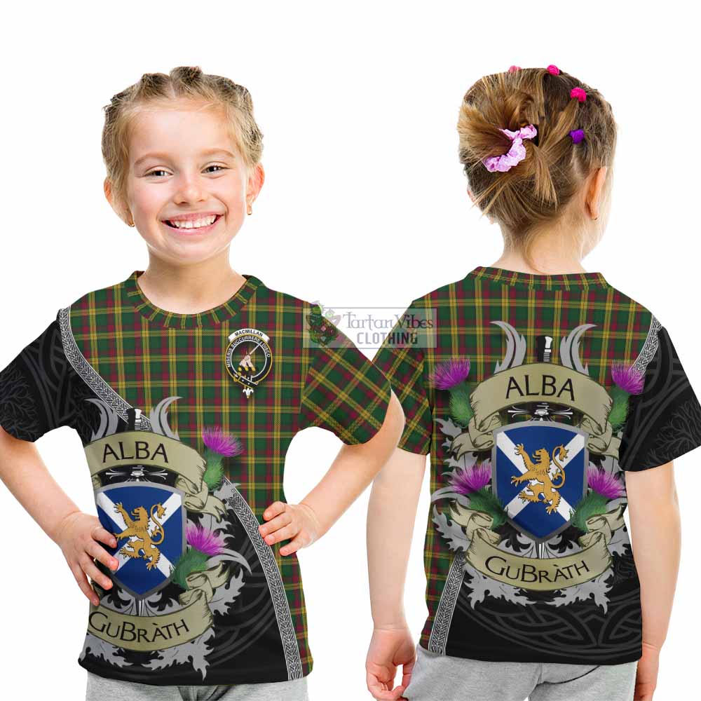 Tartan Vibes Clothing MacMillan (McMillan) Tartan Family Crest Kid T-Shirt Lion Rampant Royal Thistle Shield Celtic Inspired