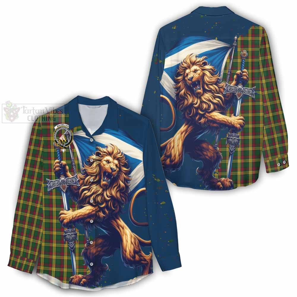 Tartan Vibes Clothing MacMillan (McMillan) Tartan Family Crest Women's Casual Shirt with Scottish Majestic Lion