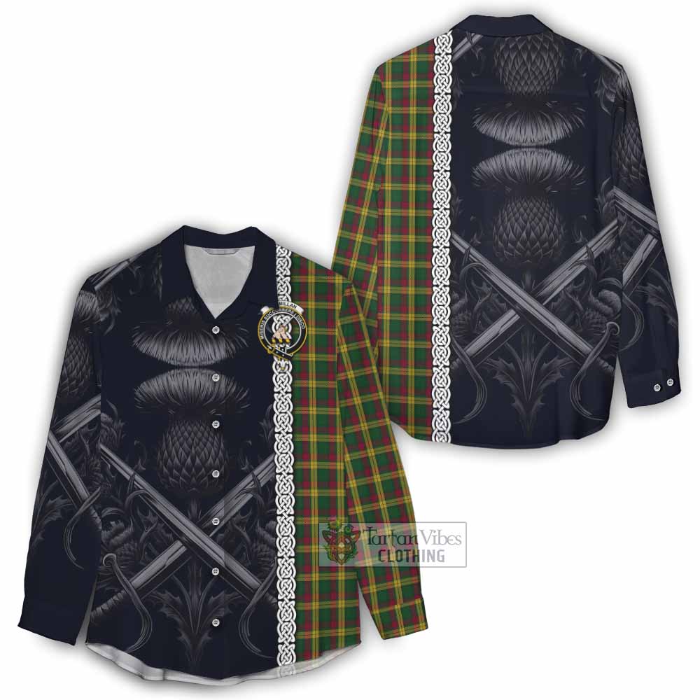 Tartan Vibes Clothing MacMillan (McMillan) Tartan Women's Casual Shirt with Family Crest Cross Sword Thistle Celtic Vibes