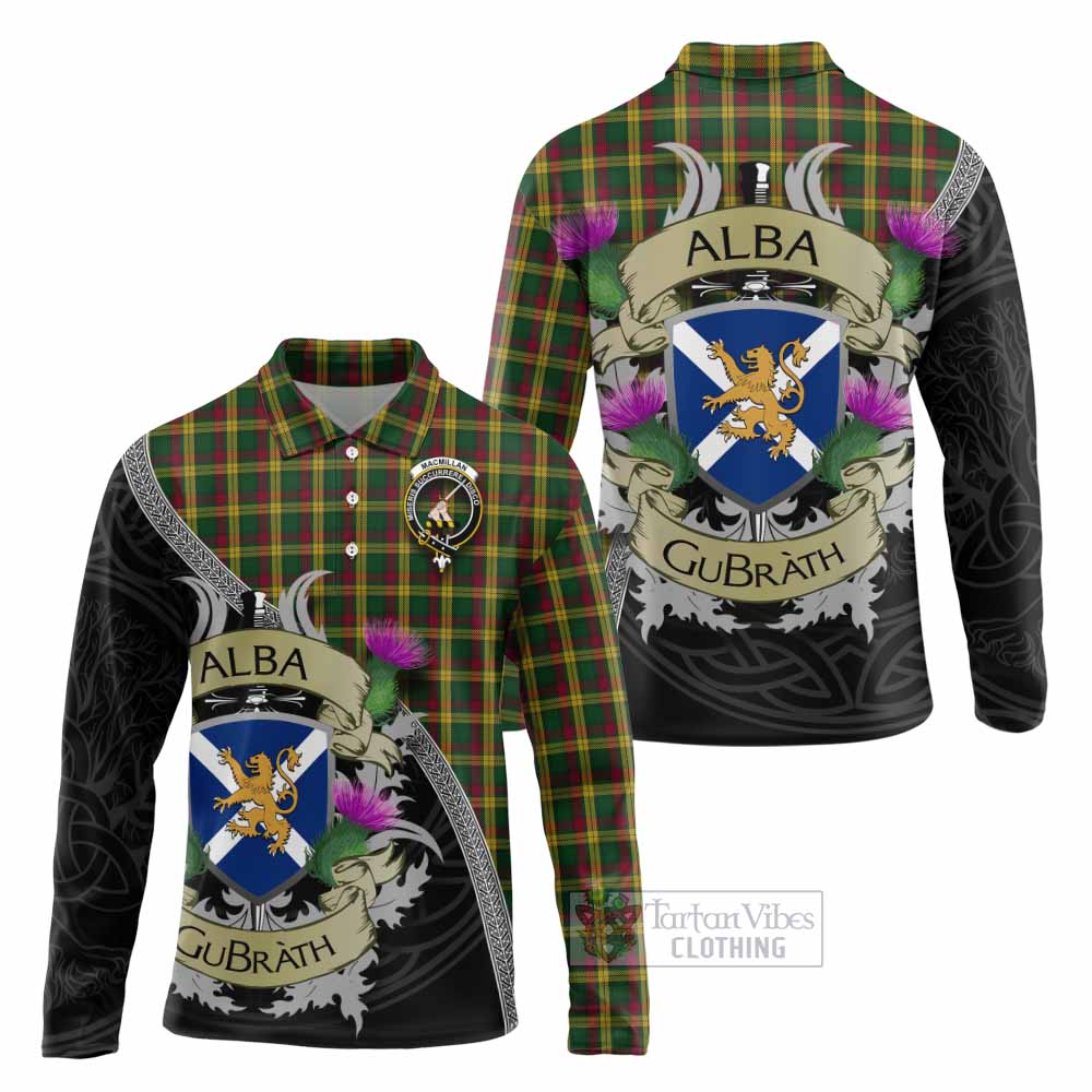 Tartan Vibes Clothing MacMillan (McMillan) Tartan Family Crest Long Sleeve Polo Shirt Lion Rampant Royal Thistle Shield Celtic Inspired