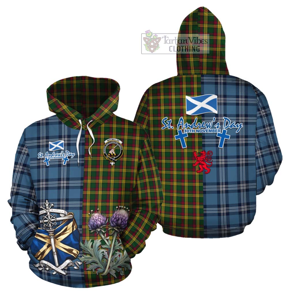 Tartan Vibes Clothing MacMillan (McMillan) Tartan Cotton Hoodie Happy St. Andrew's Day Half Tartan Style