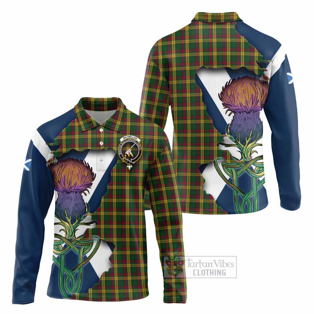 Tartan Vibes Clothing MacMillan (McMillan) Tartan Family Crest Long Sleeve Polo Shirt Scottish Thistle Celtic Inspired