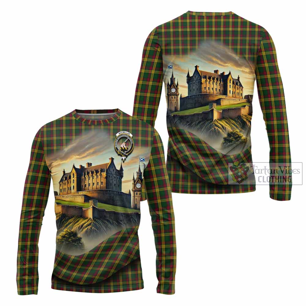 Tartan Vibes Clothing MacMillan (McMillan) Tartan Family Crest Long Sleeve T-Shirt with Scottish Ancient Castle Style
