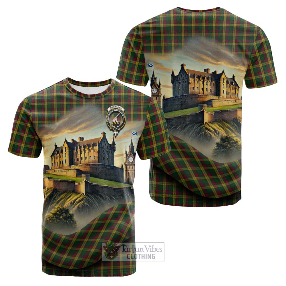 Tartan Vibes Clothing MacMillan (McMillan) Tartan Family Crest Cotton T-shirt with Scottish Ancient Castle Style