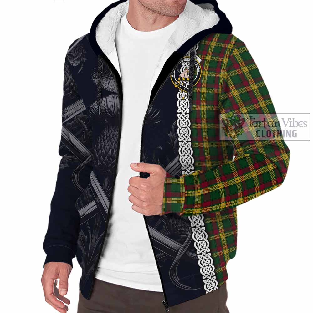 Tartan Vibes Clothing MacMillan (McMillan) Tartan Sherpa Hoodie with Family Crest Cross Sword Thistle Celtic Vibes