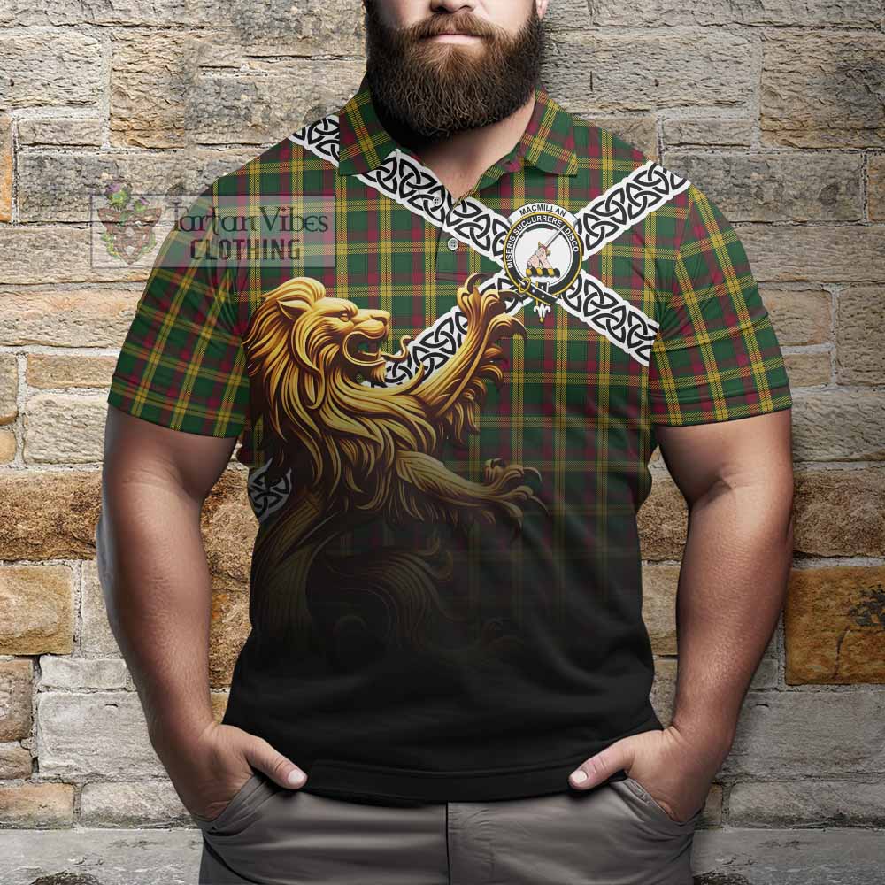 Tartan Vibes Clothing MacMillan (McMillan) Crest Tartan Polo Shirt with Golden Lion Emblem Celtic Style