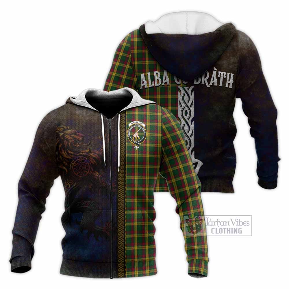 Tartan Vibes Clothing MacMillan (McMillan) Tartan Family Crest Knitted Hoodie Alba Gu Brath Be Brave Lion Ancient Style