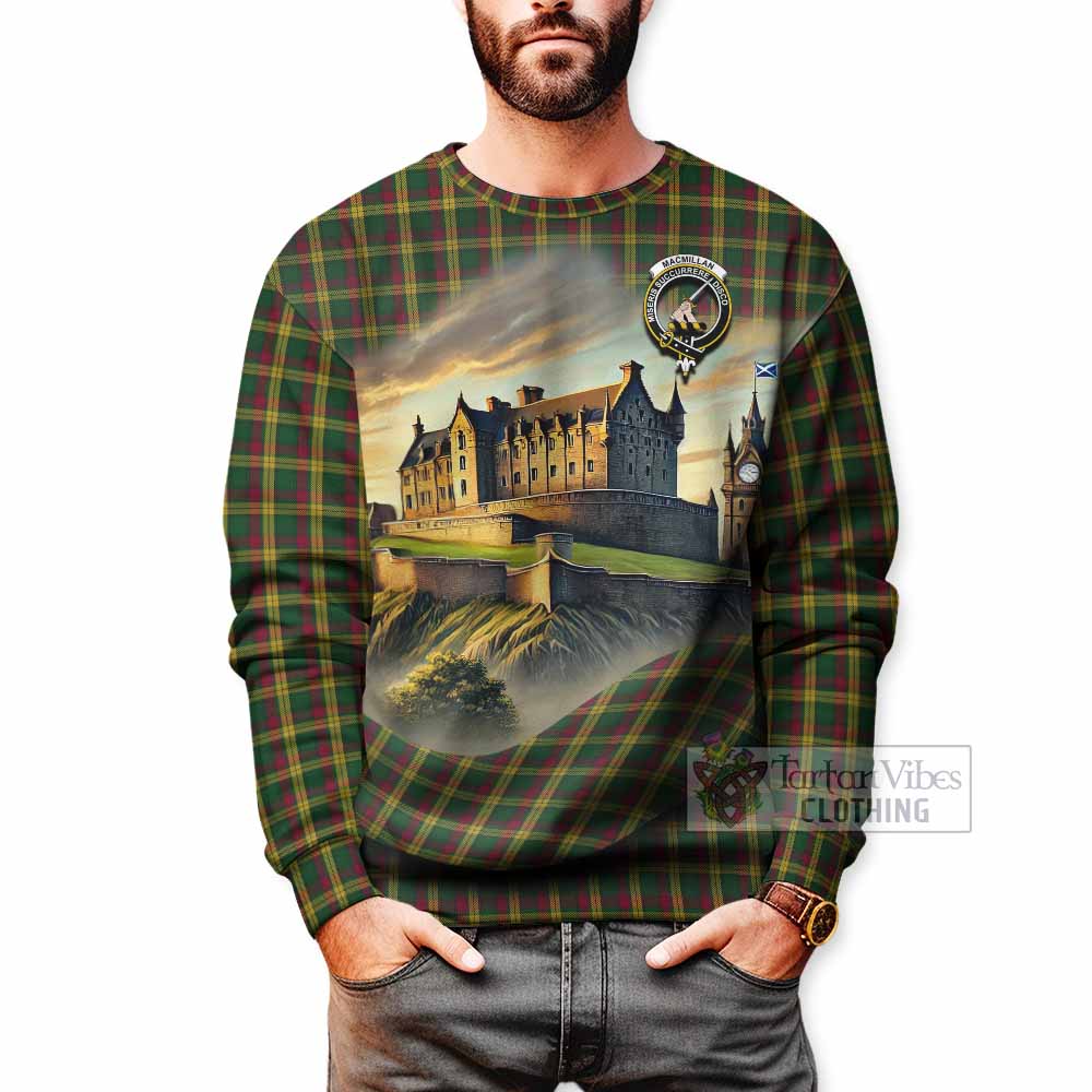 Tartan Vibes Clothing MacMillan (McMillan) Tartan Family Crest Sweatshirt with Scottish Ancient Castle Style