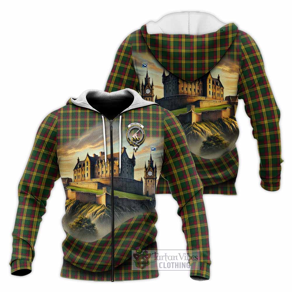 Tartan Vibes Clothing MacMillan (McMillan) Tartan Family Crest Knitted Hoodie with Scottish Ancient Castle Style