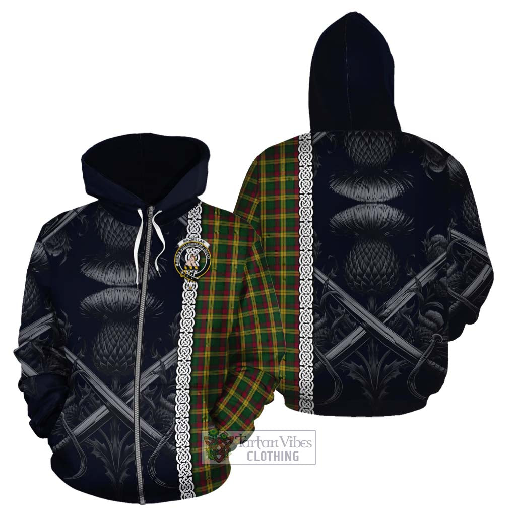 Tartan Vibes Clothing MacMillan (McMillan) Tartan Cotton Hoodie with Family Crest Cross Sword Thistle Celtic Vibes