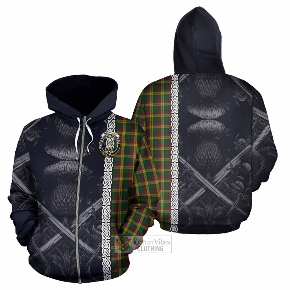 Tartan Vibes Clothing MacMillan (McMillan) Tartan Hoodie with Family Crest Cross Sword Thistle Celtic Vibes