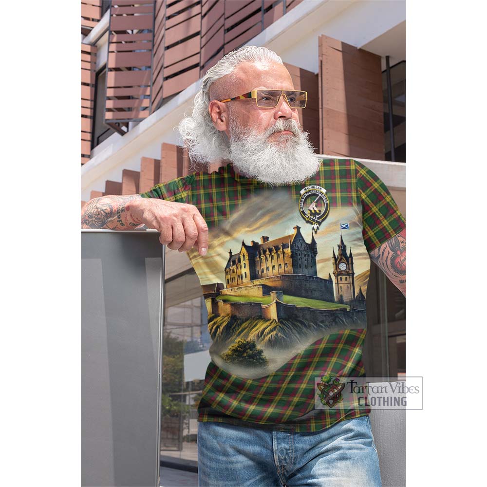 Tartan Vibes Clothing MacMillan (McMillan) Tartan Family Crest Cotton T-shirt with Scottish Ancient Castle Style