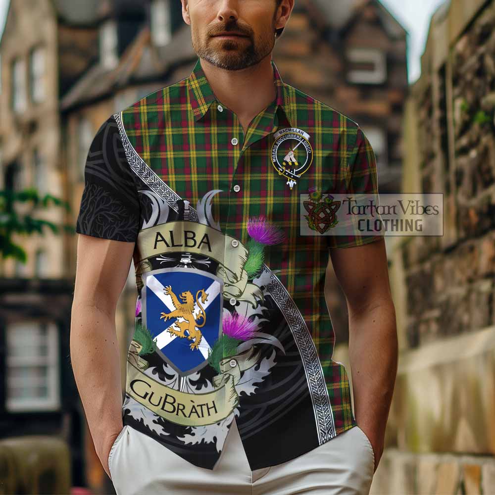 Tartan Vibes Clothing MacMillan (McMillan) Tartan Family Crest Short Sleeve Button Shirt Lion Rampant Royal Thistle Shield Celtic Inspired