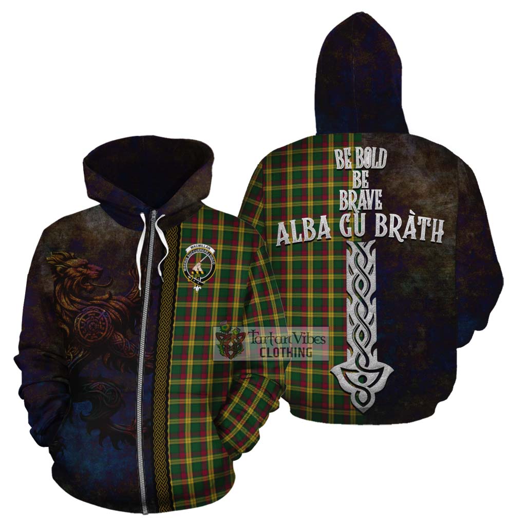 Tartan Vibes Clothing MacMillan (McMillan) Tartan Family Crest Cotton Hoodie Alba Gu Brath Be Brave Lion Ancient Style