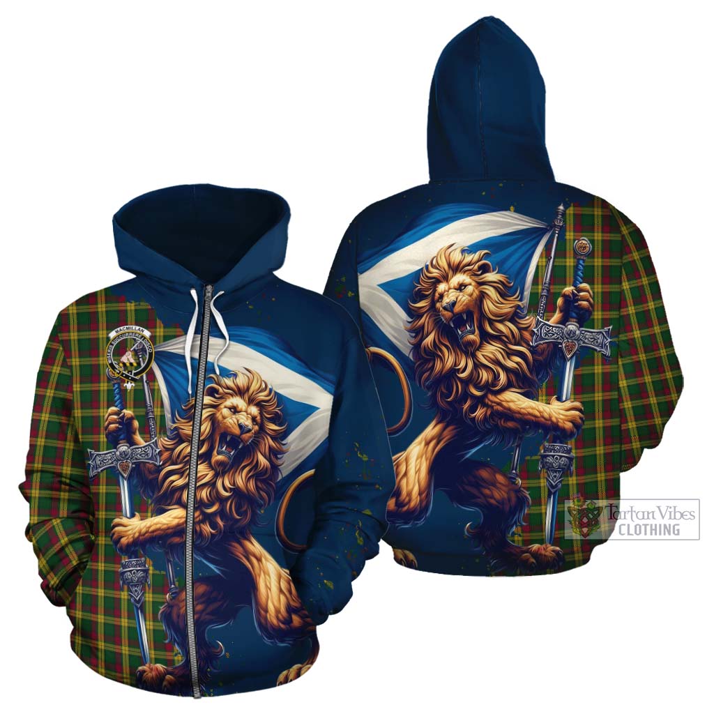 Tartan Vibes Clothing MacMillan (McMillan) Tartan Family Crest Cotton Hoodie with Scottish Majestic Lion