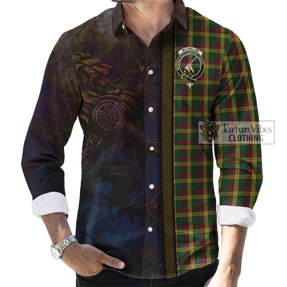Tartan Vibes Clothing MacMillan (McMillan) Tartan Family Crest Long Sleeve Button Shirt Alba Gu Brath Be Brave Lion Ancient Style