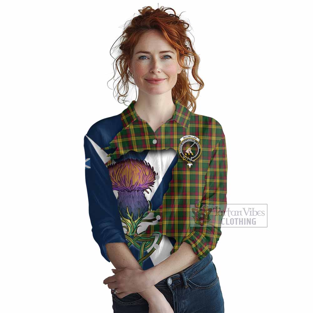 Tartan Vibes Clothing MacMillan (McMillan) Tartan Family Crest Women's Casual Shirt Scottish Thistle Celtic Inspired