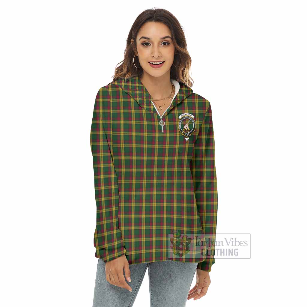 Tartan Vibes Clothing MacMillan (McMillan) Tartan Crest Women's Borg  Half Zip Fleece Hoodie