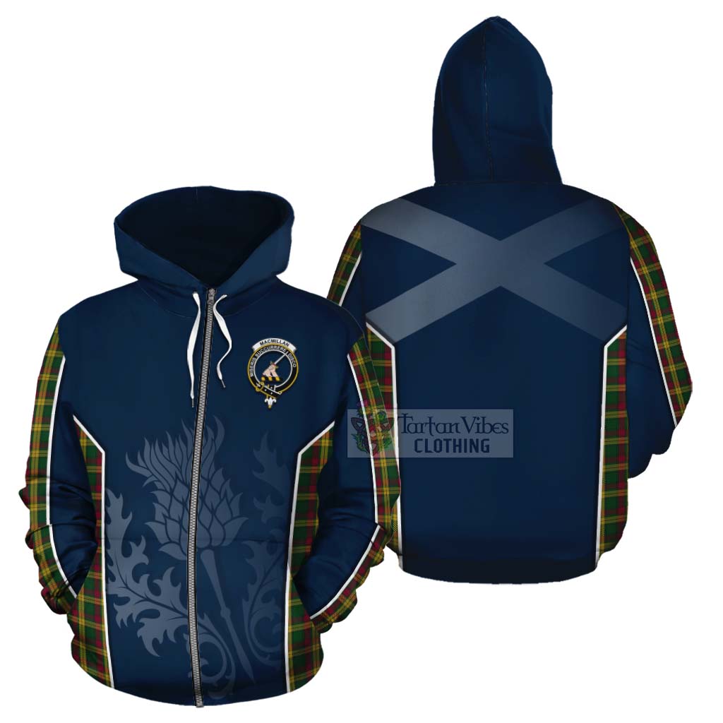 Tartan Vibes Clothing MacMillan (McMillan) Tartan Cotton Hoodie with Family Crest and Scottish Thistle Vibes Sport Style
